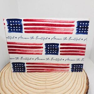 Hand Crafted Mini Wood Sign, Tiered Tray Decor America The Beautiful USA Flag